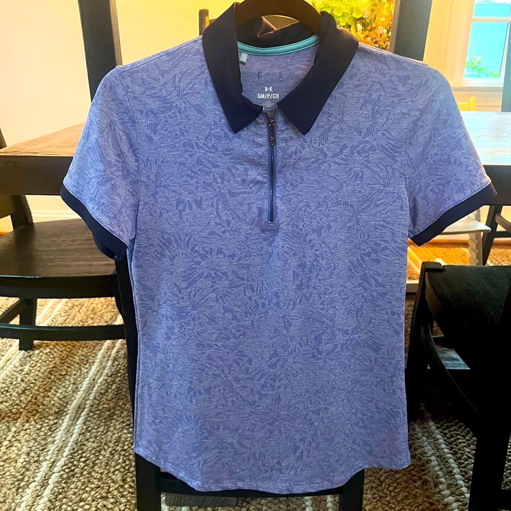 Under Armour Navy and Light Blue Patterned Polo